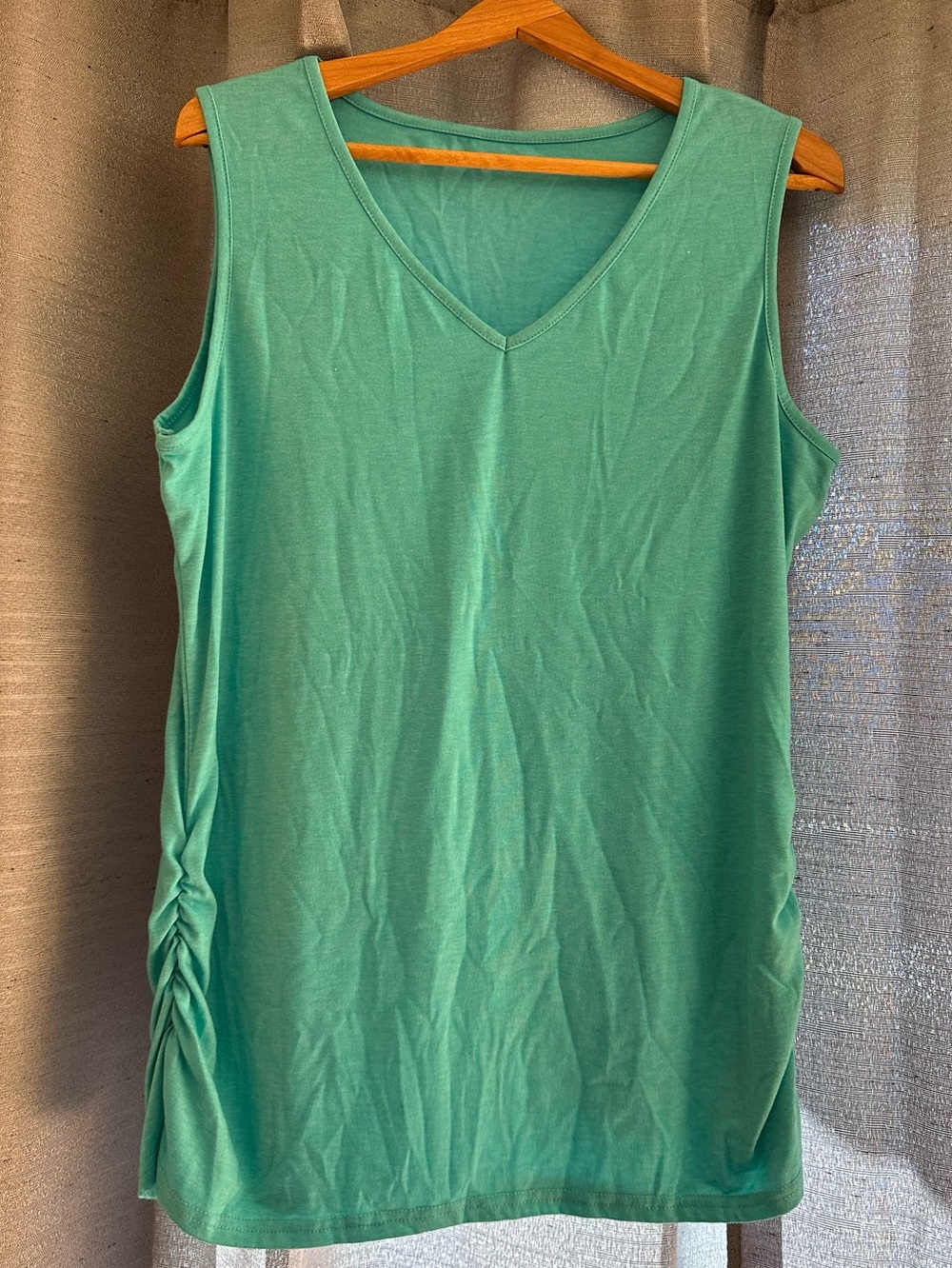 Ladies Teal V-Neck Sleeveless Tank with Side Ruching